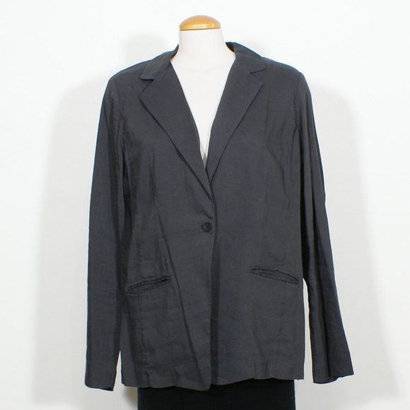 Gray Linen Viscose Stretch Shaped Jacket 16